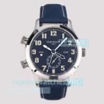 Swiss Clone Patek Philippe Calatrava Pilot Travel Time Watch with Blue Leather Strap 